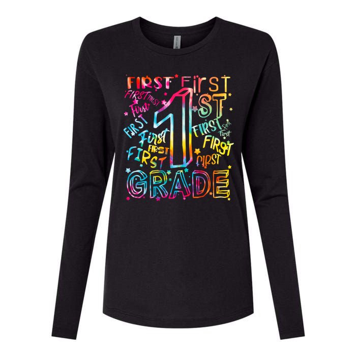 First Grade 1st Grade Tie Dye Word Art Womens Cotton Relaxed Long Sleeve T-Shirt