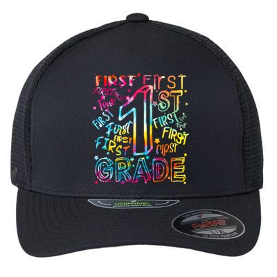 First Grade 1st Grade Tie Dye Word Art Flexfit Unipanel Trucker Cap