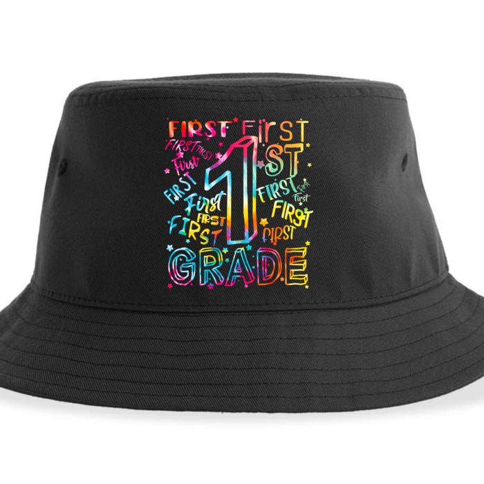 First Grade 1st Grade Tie Dye Word Art Sustainable Bucket Hat