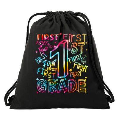 First Grade 1st Grade Tie Dye Word Art Drawstring Bag