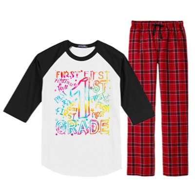 First Grade 1st Grade Tie Dye Word Art Raglan Sleeve Pajama Set