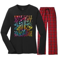 First Grade 1st Grade Tie Dye Word Art Women's Long Sleeve Flannel Pajama Set 