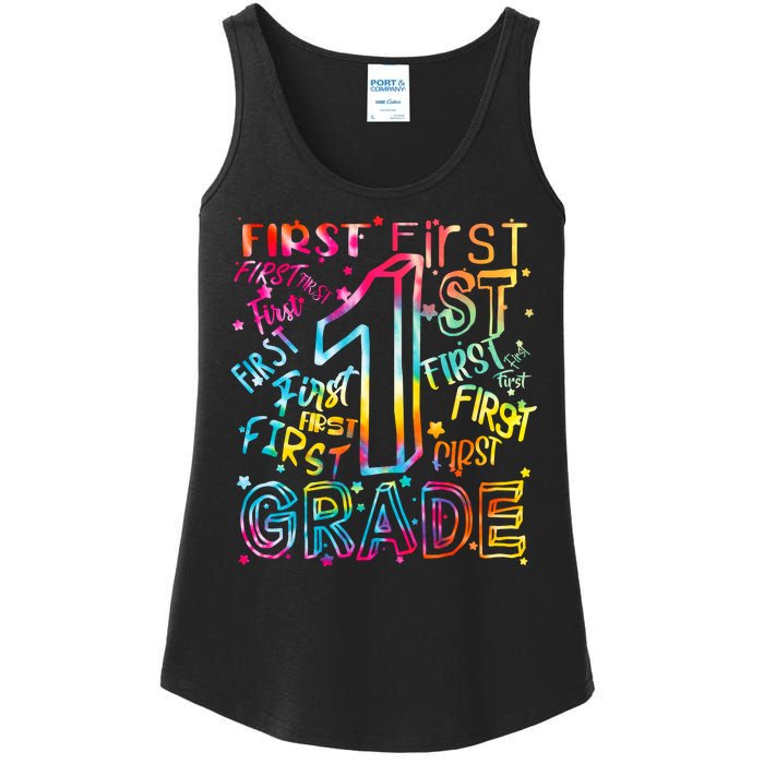 First Grade 1st Grade Tie Dye Word Art Ladies Essential Tank