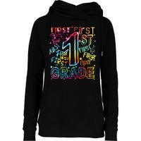 First Grade 1st Grade Tie Dye Word Art Womens Funnel Neck Pullover Hood