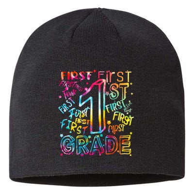 First Grade 1st Grade Tie Dye Word Art Sustainable Beanie