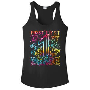 First Grade 1st Grade Tie Dye Word Art Ladies PosiCharge Competitor Racerback Tank