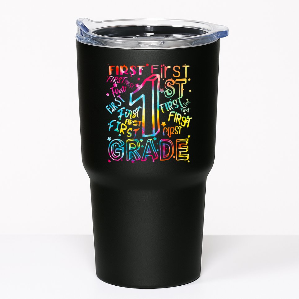 First Grade 1st Grade Tie Dye Word Art Tumbler