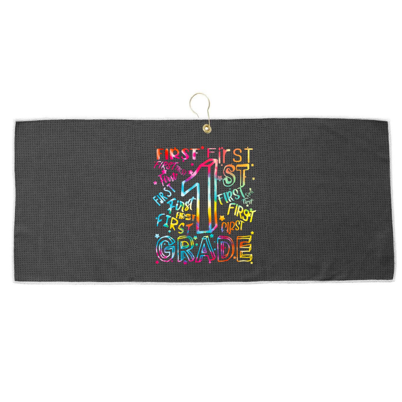 First Grade 1st Grade Tie Dye Word Art Large Microfiber Waffle Golf Towel