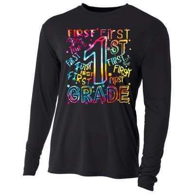 First Grade 1st Grade Tie Dye Word Art Cooling Performance Long Sleeve Crew