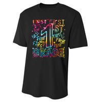 First Grade 1st Grade Tie Dye Word Art Performance Sprint T-Shirt