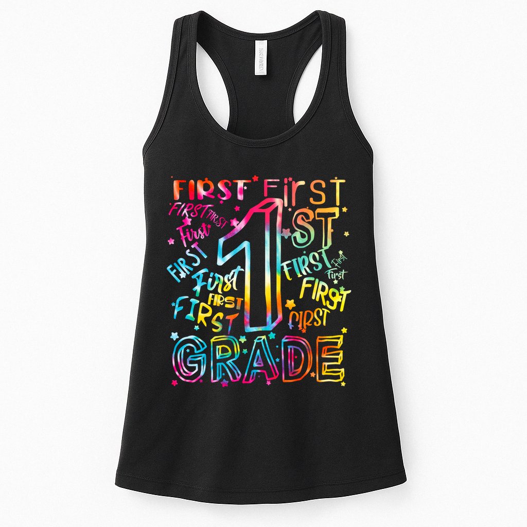 First Grade 1st Grade Tie Dye Word Art Womens Tank Top