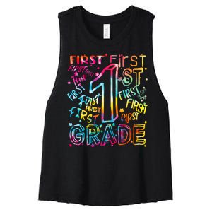 First Grade 1st Grade Tie Dye Word Art Women's Racerback Cropped Tank