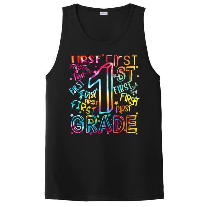 First Grade 1st Grade Tie Dye Word Art PosiCharge Competitor Tank