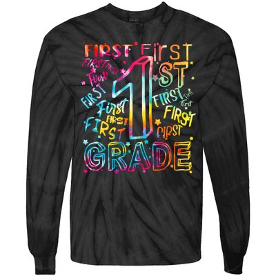 First Grade 1st Grade Tie Dye Word Art Tie-Dye Long Sleeve Shirt