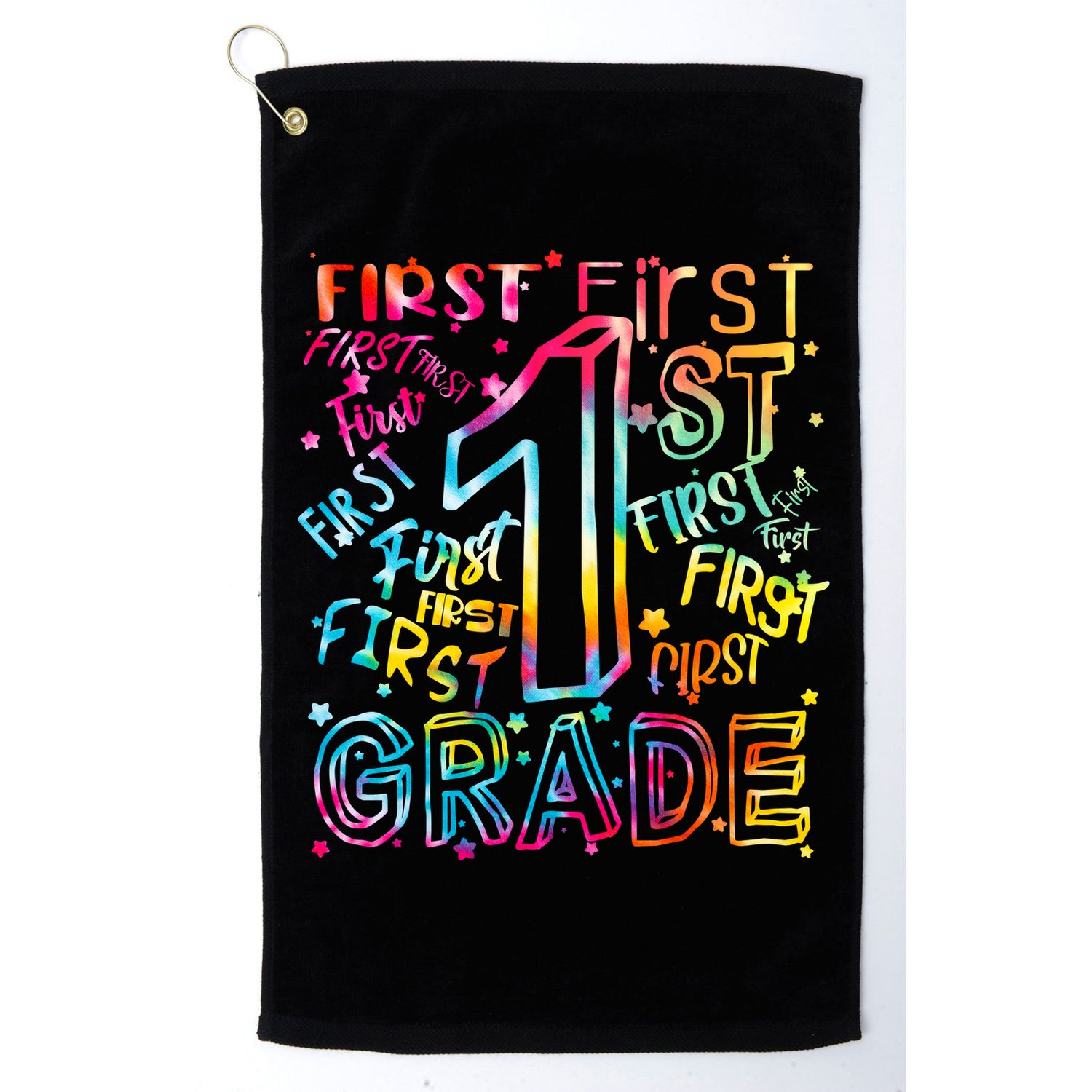 First Grade 1st Grade Tie Dye Word Art Golf Towel
