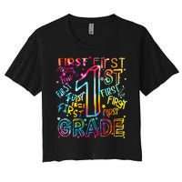 First Grade 1st Grade Tie Dye Word Art Women's Crop Top Tee