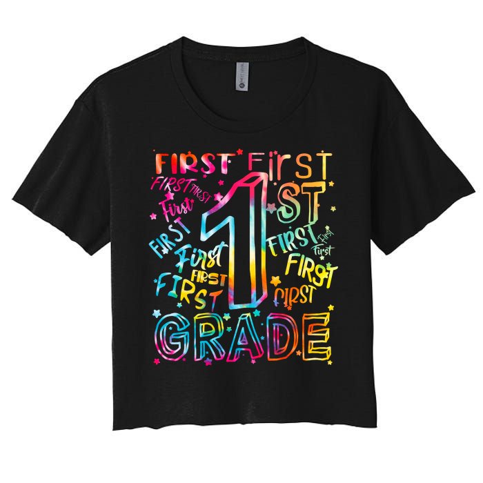 First Grade 1st Grade Tie Dye Word Art Women's Crop Top Tee