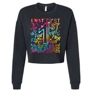 First Grade 1st Grade Tie Dye Word Art Cropped Pullover Crew