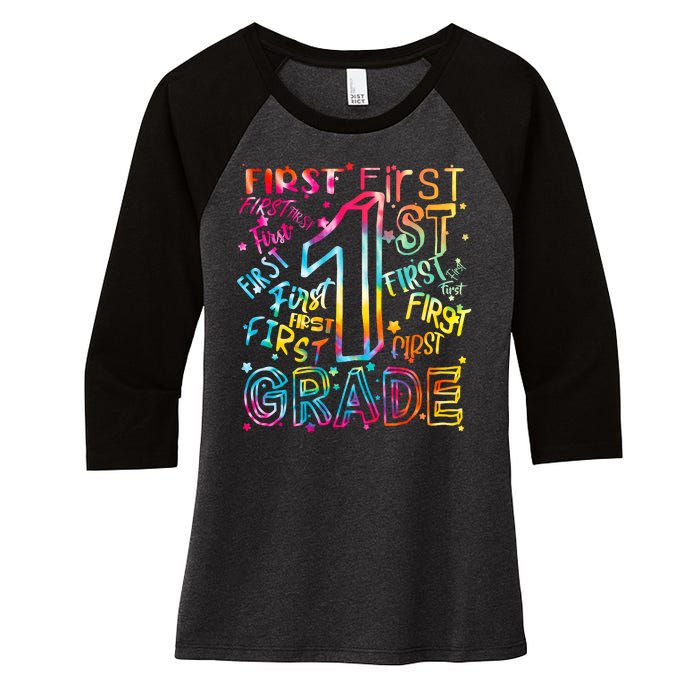 First Grade 1st Grade Tie Dye Word Art Women's Tri-Blend 3/4-Sleeve Raglan Shirt