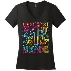 First Grade 1st Grade Tie Dye Word Art Women's V-Neck T-Shirt