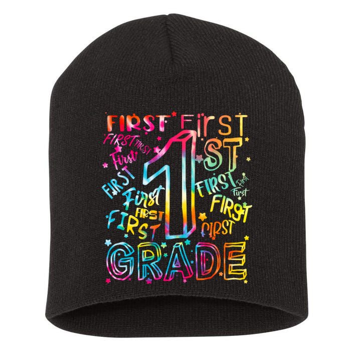 First Grade 1st Grade Tie Dye Word Art Short Acrylic Beanie