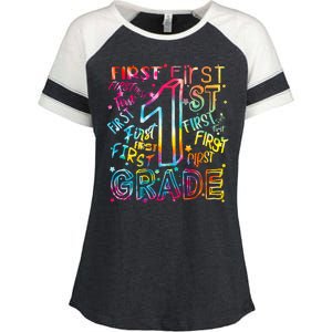 First Grade 1st Grade Tie Dye Word Art Enza Ladies Jersey Colorblock Tee