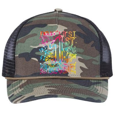 First Grade 1st Grade Tie Dye Word Art Retro Rope Trucker Hat Cap