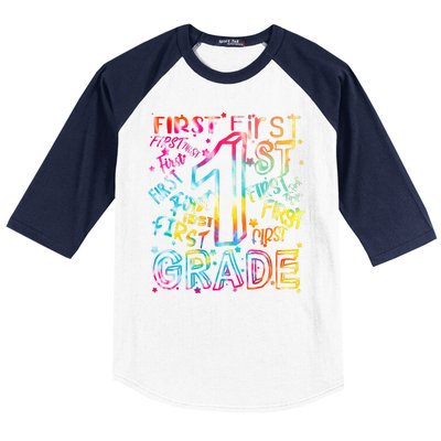 First Grade 1st Grade Tie Dye Word Art Baseball Sleeve Shirt