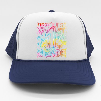 First Grade 1st Grade Tie Dye Word Art Trucker Hat