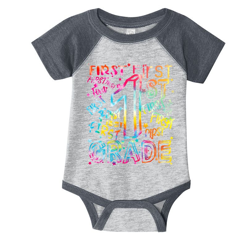 First Grade 1st Grade Tie Dye Word Art Infant Baby Jersey Bodysuit