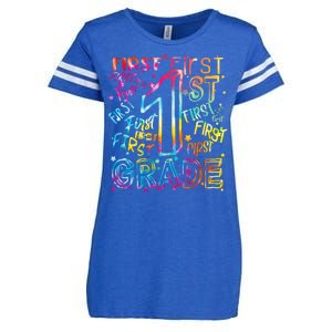 First Grade 1st Grade Tie Dye Word Art Enza Ladies Jersey Football T-Shirt