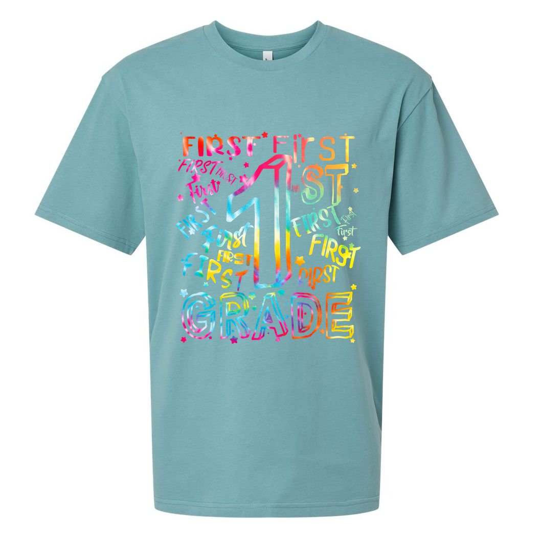 First Grade 1st Grade Tie Dye Word Art Sueded Cloud Jersey T-Shirt