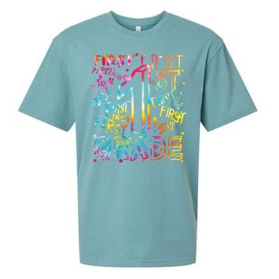 First Grade 1st Grade Tie Dye Word Art Sueded Cloud Jersey T-Shirt