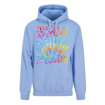 First Grade 1st Grade Tie Dye Word Art Unisex Surf Hoodie