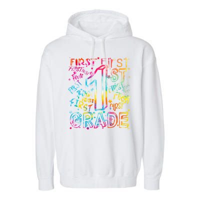 First Grade 1st Grade Tie Dye Word Art Garment-Dyed Fleece Hoodie