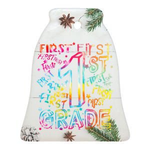 First Grade 1st Grade Tie Dye Word Art Ceramic Bell Ornament