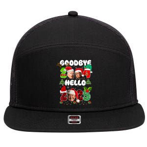 Funny Goodbye 2024 Hello 2025 Trump Christmas New YearS Eve 7 Panel Mesh Trucker Snapback Hat