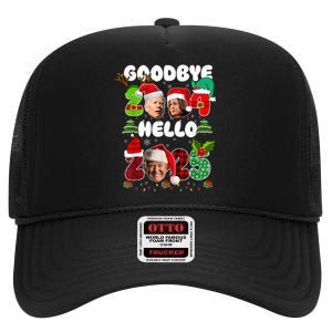 Funny Goodbye 2024 Hello 2025 Trump Christmas New YearS Eve High Crown Mesh Back Trucker Hat