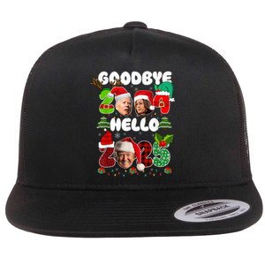 Funny Goodbye 2024 Hello 2025 Trump Christmas New YearS Eve Flat Bill Trucker Hat