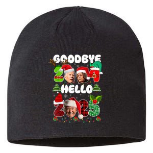 Funny Goodbye 2024 Hello 2025 Trump Christmas New YearS Eve Sustainable Beanie