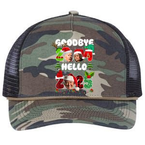 Funny Goodbye 2024 Hello 2025 Trump Christmas New YearS Eve Retro Rope Trucker Hat Cap