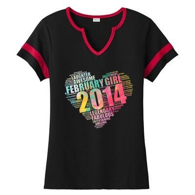 FEBRUARY GIRL 2014 Awesome Fabulous Big Heart 9th Birthday Ladies Halftime Notch Neck Tee