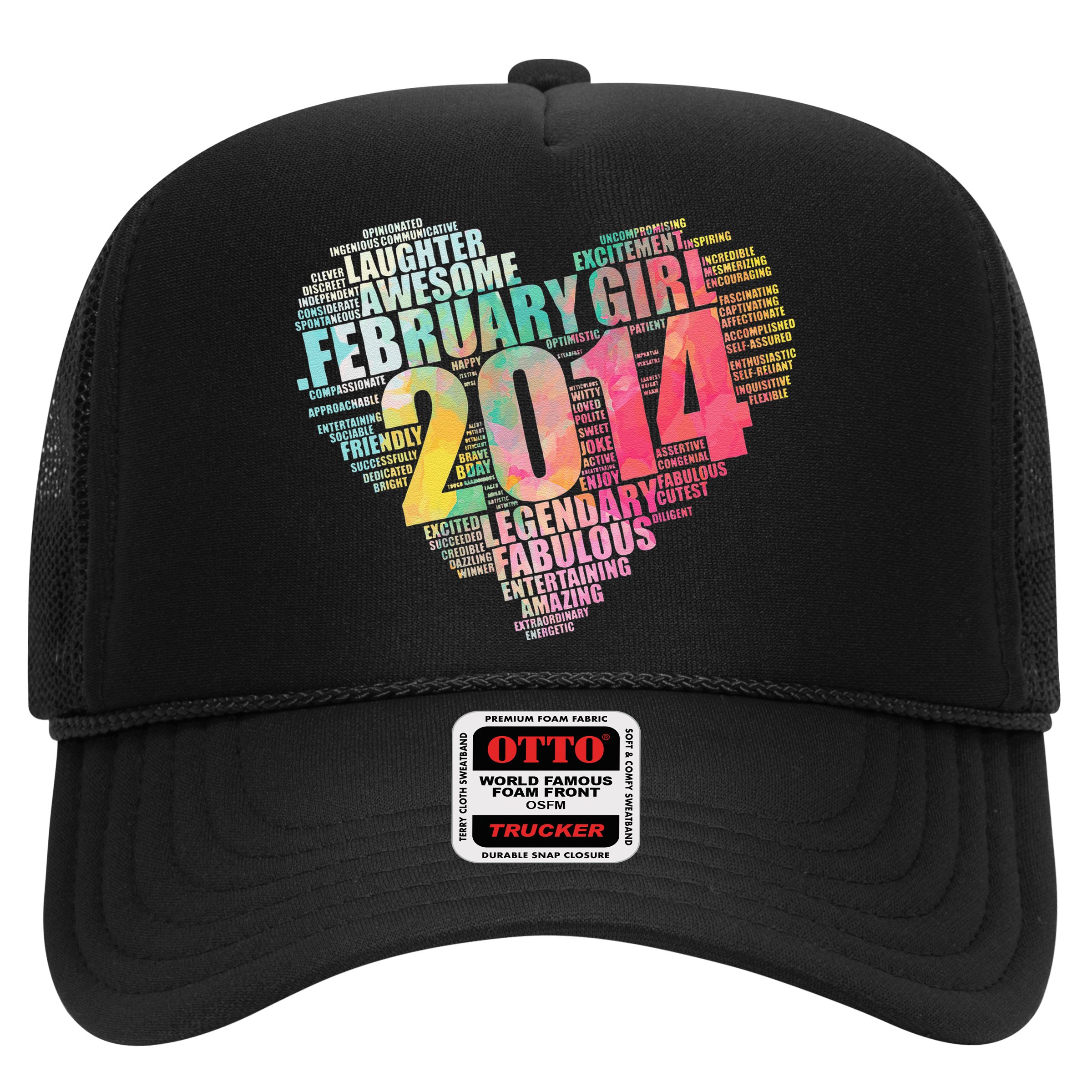 FEBRUARY GIRL 2014 Awesome Fabulous Big Heart 9th Birthday Trucker Hat