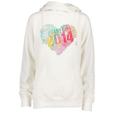 FEBRUARY GIRL 2014 Awesome Fabulous Big Heart 9th Birthday Womens Funnel Neck Pullover Hood