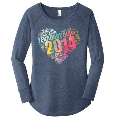 FEBRUARY GIRL 2014 Awesome Fabulous Big Heart 9th Birthday Women's Perfect Tri Tunic Long Sleeve Shirt