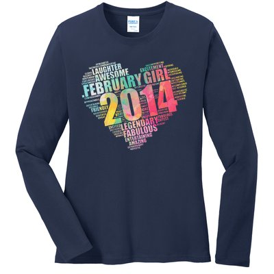 FEBRUARY GIRL 2014 Awesome Fabulous Big Heart 9th Birthday Ladies Long Sleeve Shirt