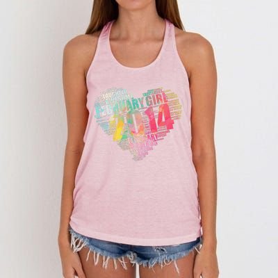 FEBRUARY GIRL 2014 Awesome Fabulous Big Heart 9th Birthday Women's Knotted Racerback Tank