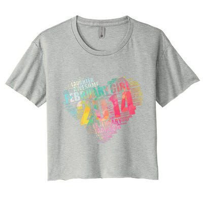 FEBRUARY GIRL 2014 Awesome Fabulous Big Heart 9th Birthday Women's Crop Top Tee