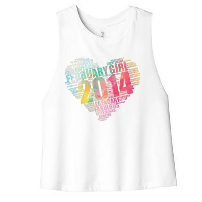 FEBRUARY GIRL 2014 Awesome Fabulous Big Heart 9th Birthday Women's Racerback Cropped Tank