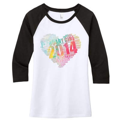 FEBRUARY GIRL 2014 Awesome Fabulous Big Heart 9th Birthday Women's Tri-Blend 3/4-Sleeve Raglan Shirt